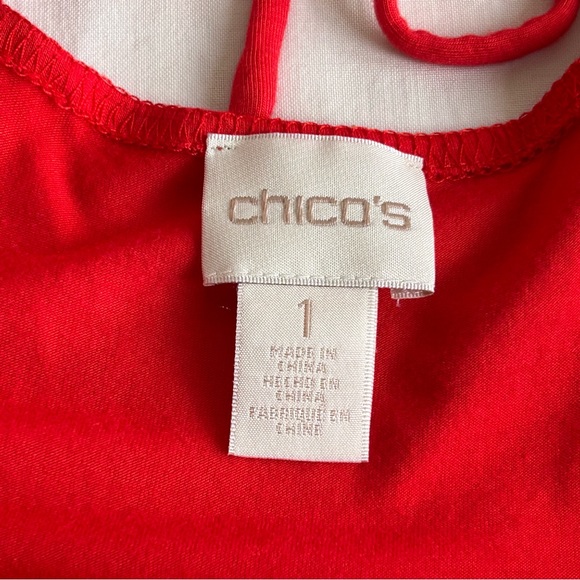 Chico's Laced up Red Stretch Knit Dress Handkerchief Hem - Picture 7 of 10